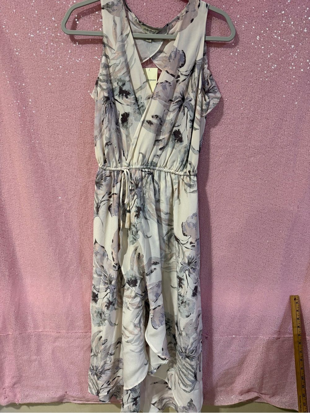 Lucky Brand Cream Floral High-Low Sleeveless Dress N8